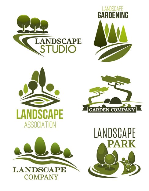 Vector landscape design icons with green trees