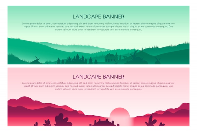 Vector landscape flat   banner templates set