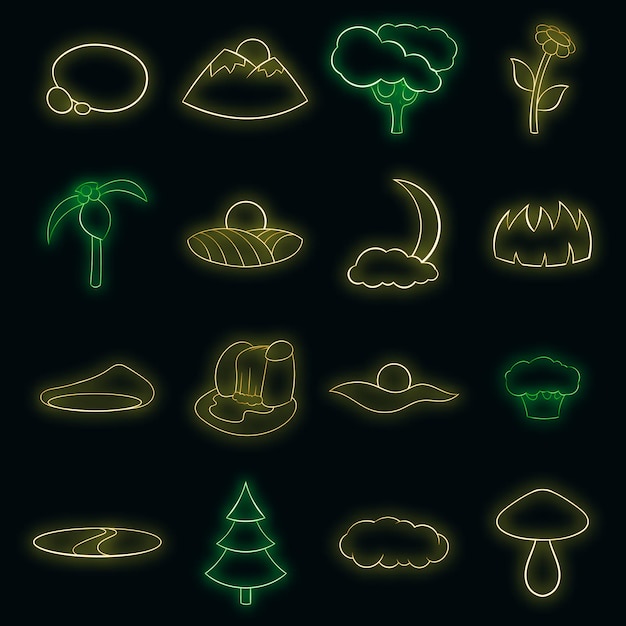 Landscape icons set vector neon