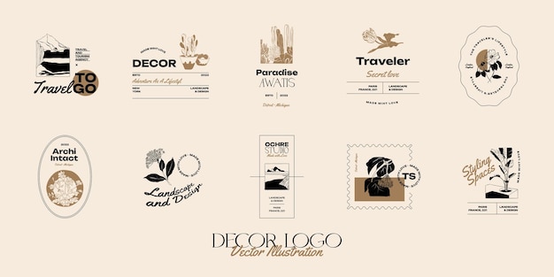 Landscape interior home decor garden logo template illustration for branding