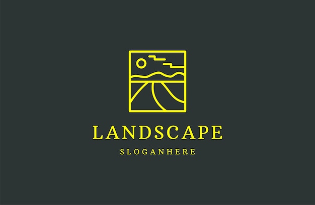 Landscape logo design illustration vector template line art icon