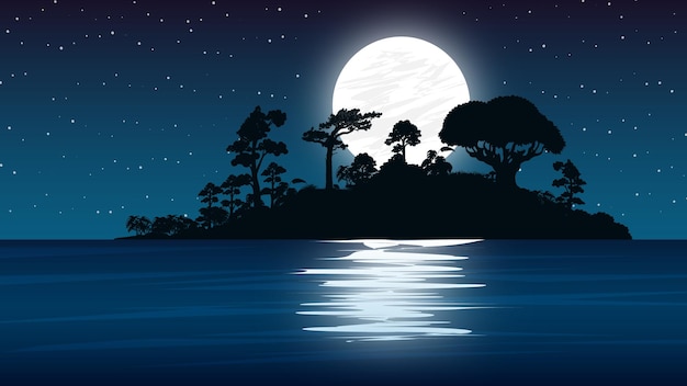 Landscape Moon and Stars lake view moon light over the forest illustration art vector eps