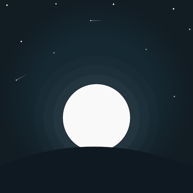 Landscape, moon and stars on the sky. Vector illustration