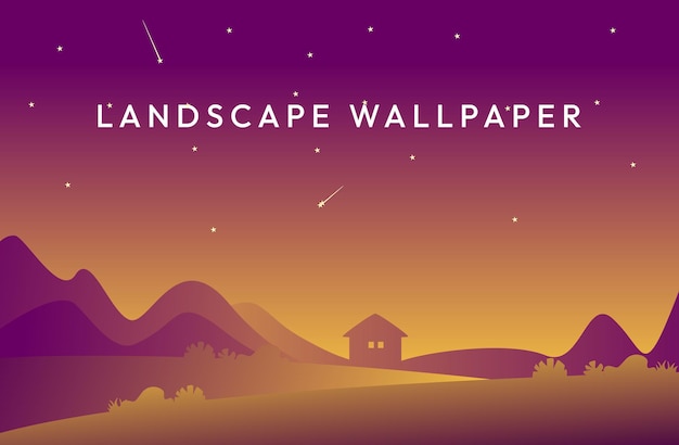 Landscape mountain dark orange flat design for your wallpaper