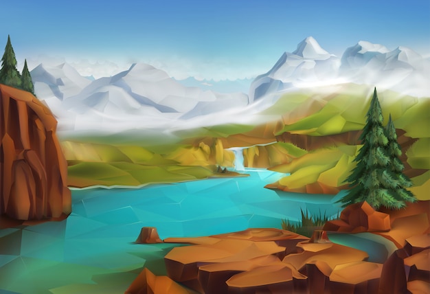 Landscape, nature vector illustration, mountains