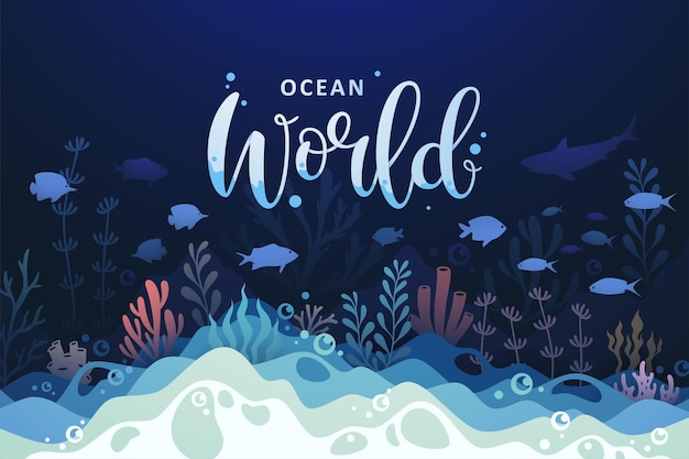 Landscape of oceans underwater world illustration