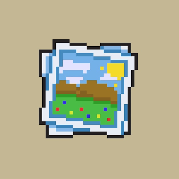 landscape photo in pixel art style