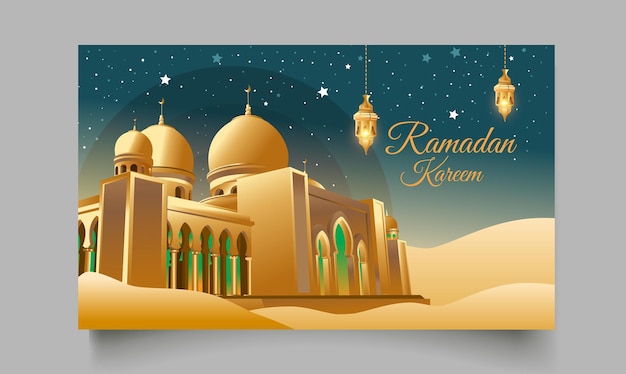 Landscape Ramadhan Kareem illustration