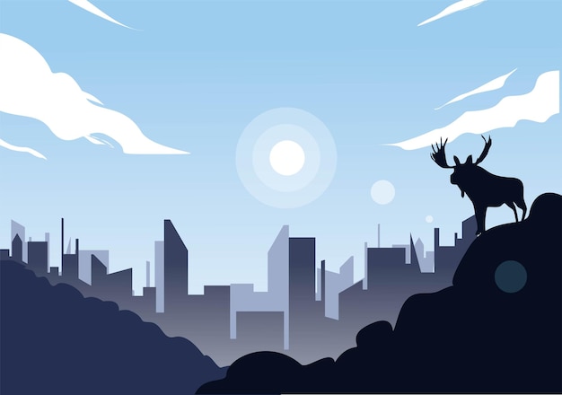 landscape silhoutte dear with city background