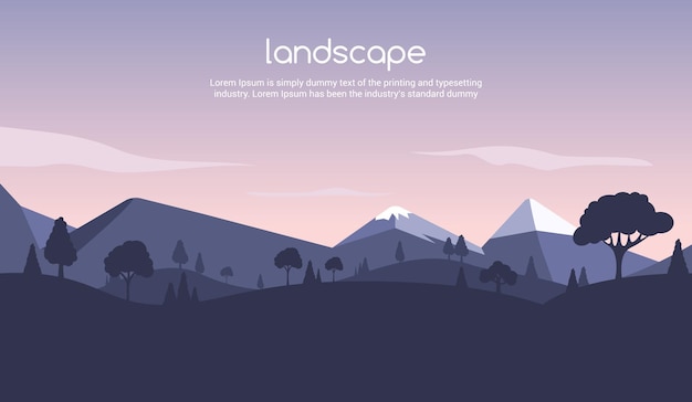 Landscape sunset flat background Nature sky mountain scene summer cartoon sunset landscape travel design