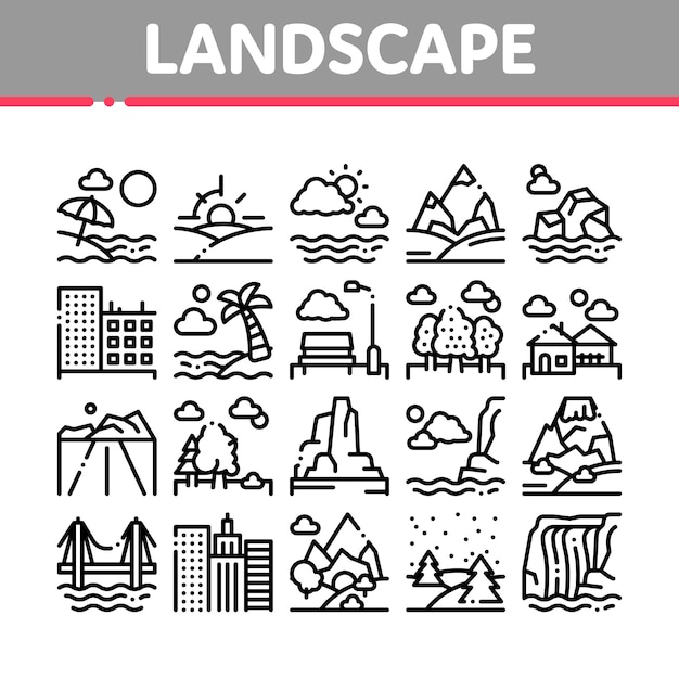 Landscape Travel Place Collection Icons Set