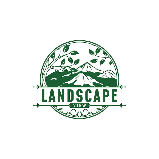 Landscape View Logo Design In Vintage Style