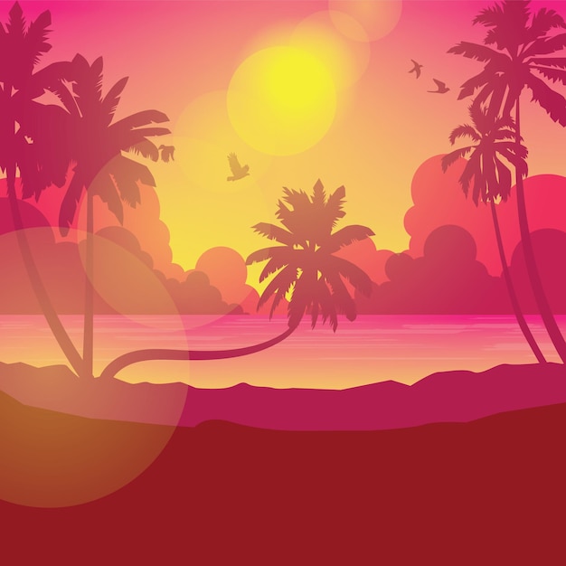 Landscape with coconut palm trees at sunset background Summer sale silhouette background