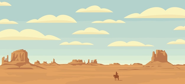 landscape with cowboy in wild west desert