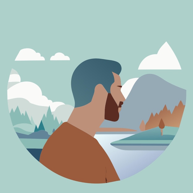 Vector landscape with handsome man vector illustration