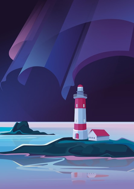 Landscape with lighthouse in the night