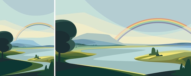 Landscape with river and rainbow