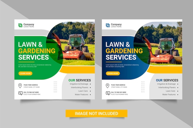 Landscaping Service or Lawn Mower Garden   Social Media Post and  Web Banner Template  Mowing poster