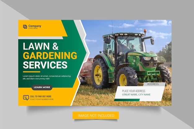 Landscaping Service or Lawn Mower Garden  Web Banner and  Social Media Post Template  Mowing poster