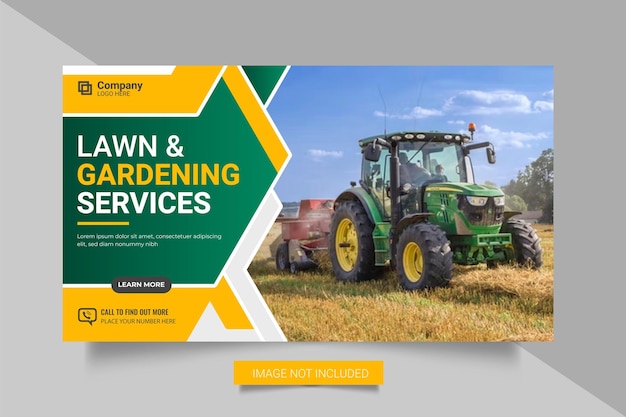 Landscaping Service or Lawn Mower Garden  Web Banner and  Social Media Post Template  Mowing poster