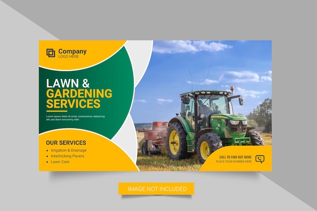 Landscaping Service or Lawn Mower Garden  Web Banner and  Social Media Post Template  Mowing poster