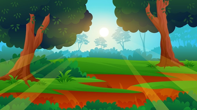 Landslide in the middle of the forest cartoon vector illustration