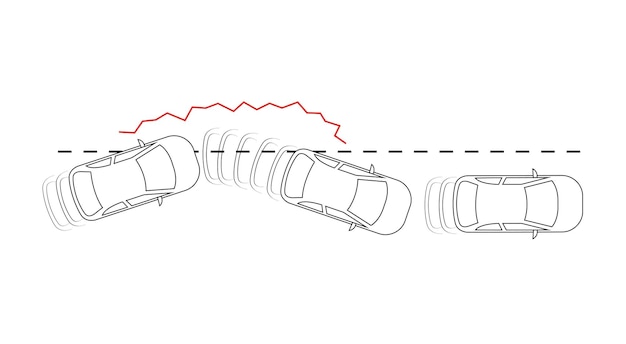 Lane keeping system. Vehicle features. Car side lane warning sign icon. Danger moment sign.