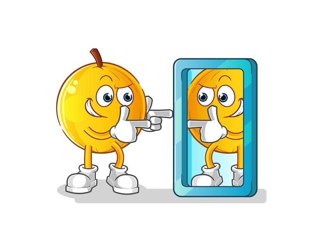 Langsat fruit looking into mirror cartoon. cartoon mascot vector