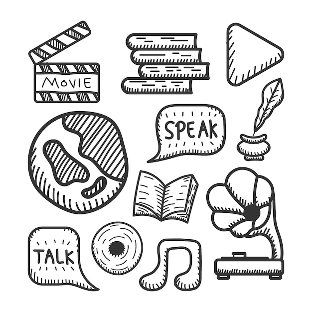 Language and literature doodle set