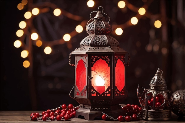 a lantern with a candle and a teapot on it