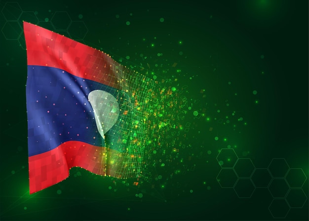 Laos, 3d flag on green background with polygons