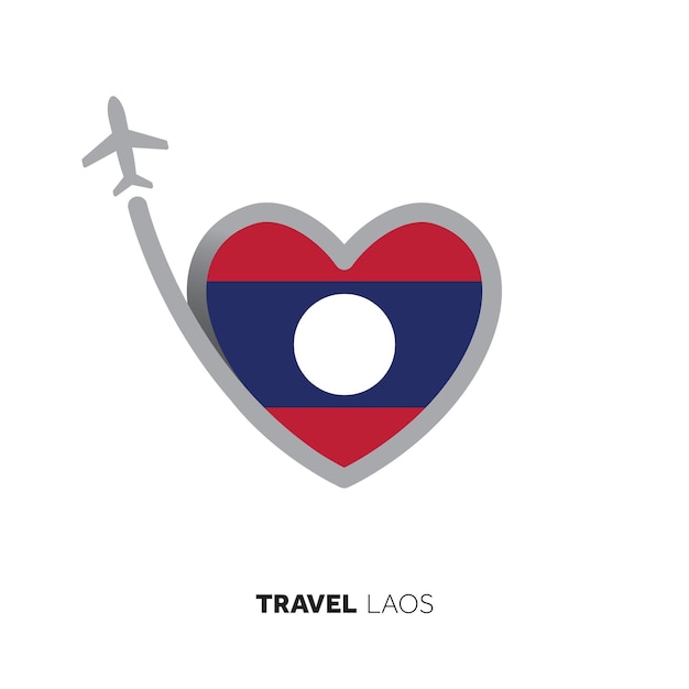 Laos travel concept Heart shape flag with airplane