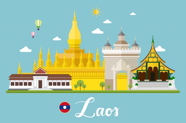 Laos Travel Landscape Vector Illustration