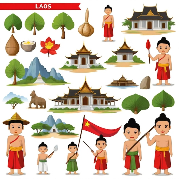 Vector laos vector set white background isolated a high