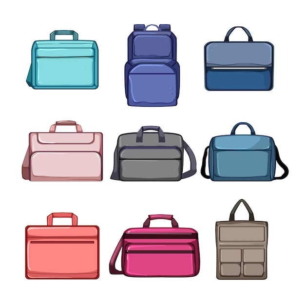 Laptop bag set cartoon vector illustration