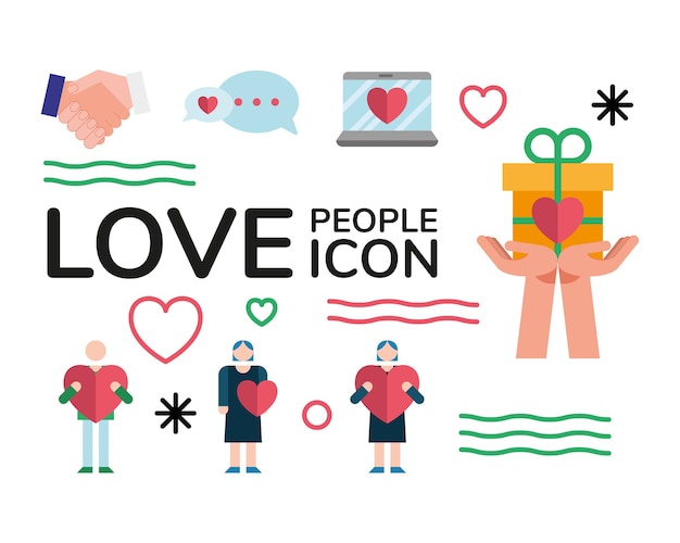 laptop and bundle of love people set icons and lettering illustration design