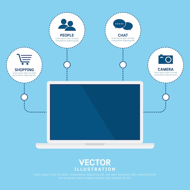 Laptop computer flat design concept for infographic template.