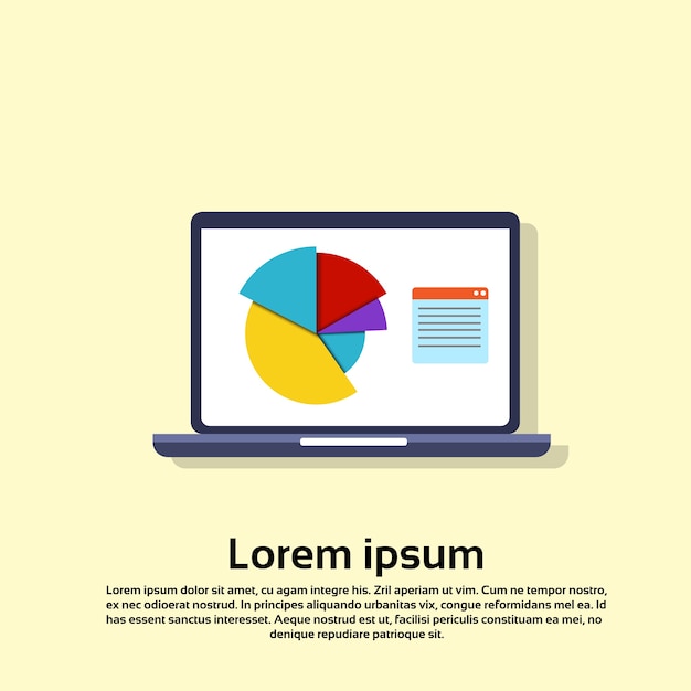 Laptop Computer With Financial Graph Pie Diagram