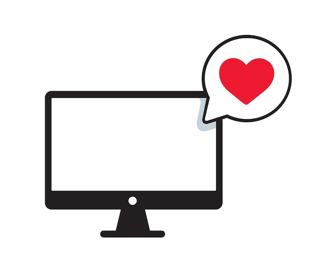 laptop computer with heart bubble chat