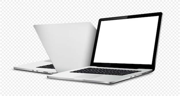 Laptop front and back side mock up on transparent background