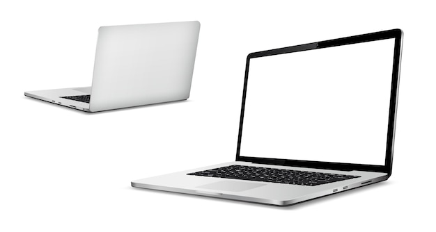 Laptop front and back side mockup isolated