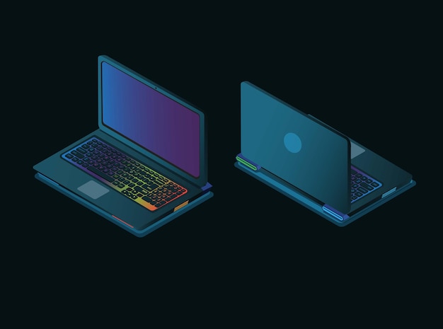 Laptop Gaming with RGB light on keyboard isometric illustration vector