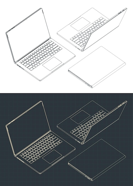 Laptop isometric blueprints