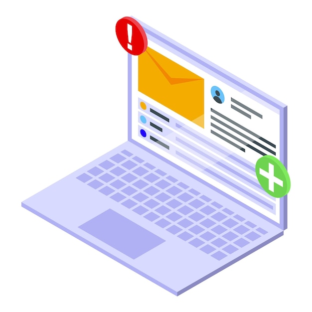 Laptop mail icon isometric vector Email notification New screen