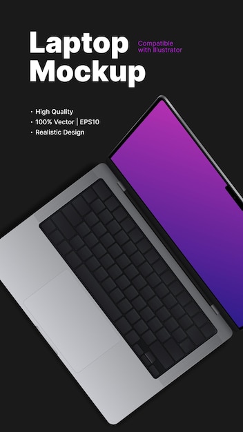 Vector laptop mockup vertical design for advertisement in social media dark minimalistic style for presentation vector illustration