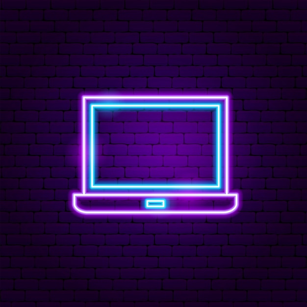 Laptop Neon Label. Vector Illustration of Electronics Promotion.