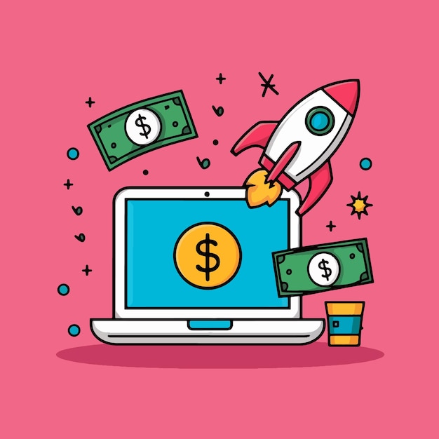 Laptop screen with a dollar bill vector icon illustration