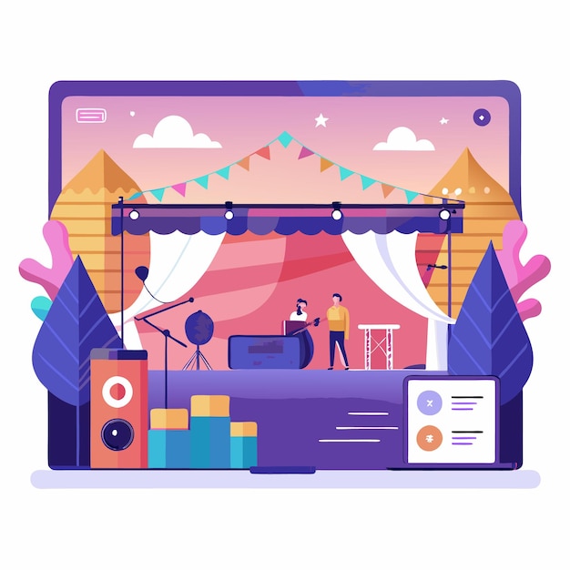 Laptop screen with online concert illustration