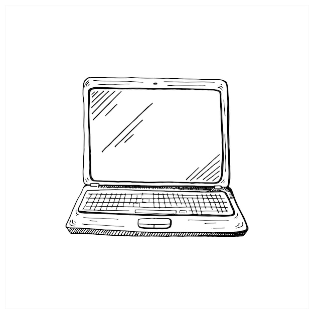 Laptop sketch. Hand drawn sketch style computer. Vector illustration, isolated on white background.