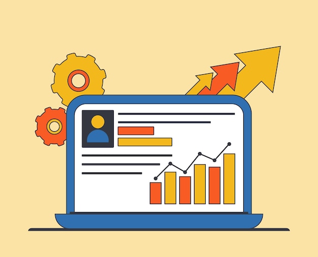 Vector laptop with a graph on the screen this illustration creates a mood of analysis and growth